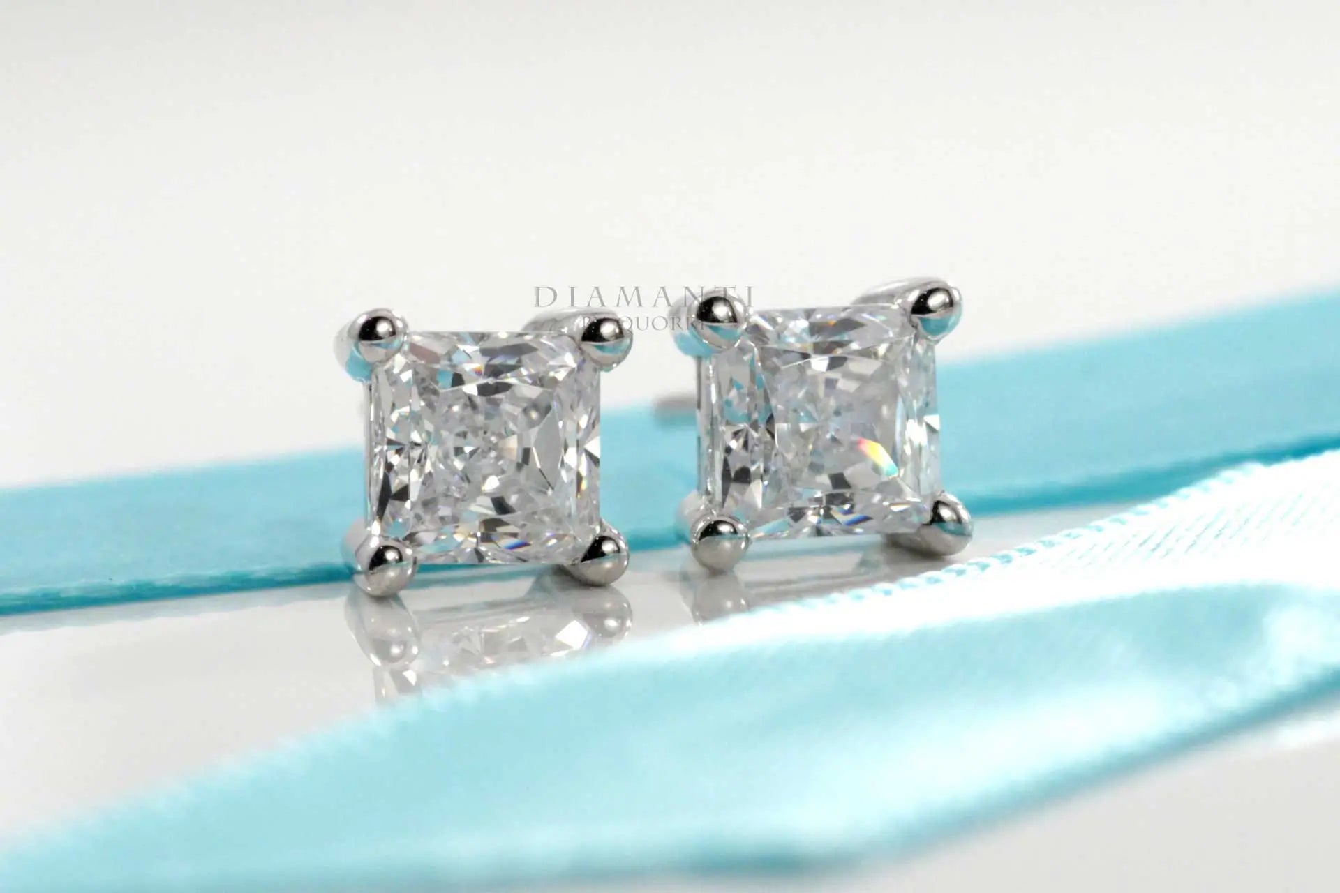 14k 18k white gold designer princess lab grown diamond stud earrings Quorri