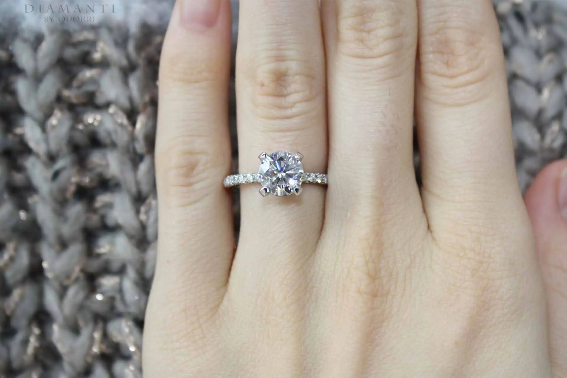 affordable accented claw prong and under-halo 2ct round lab diamond engagement ring
