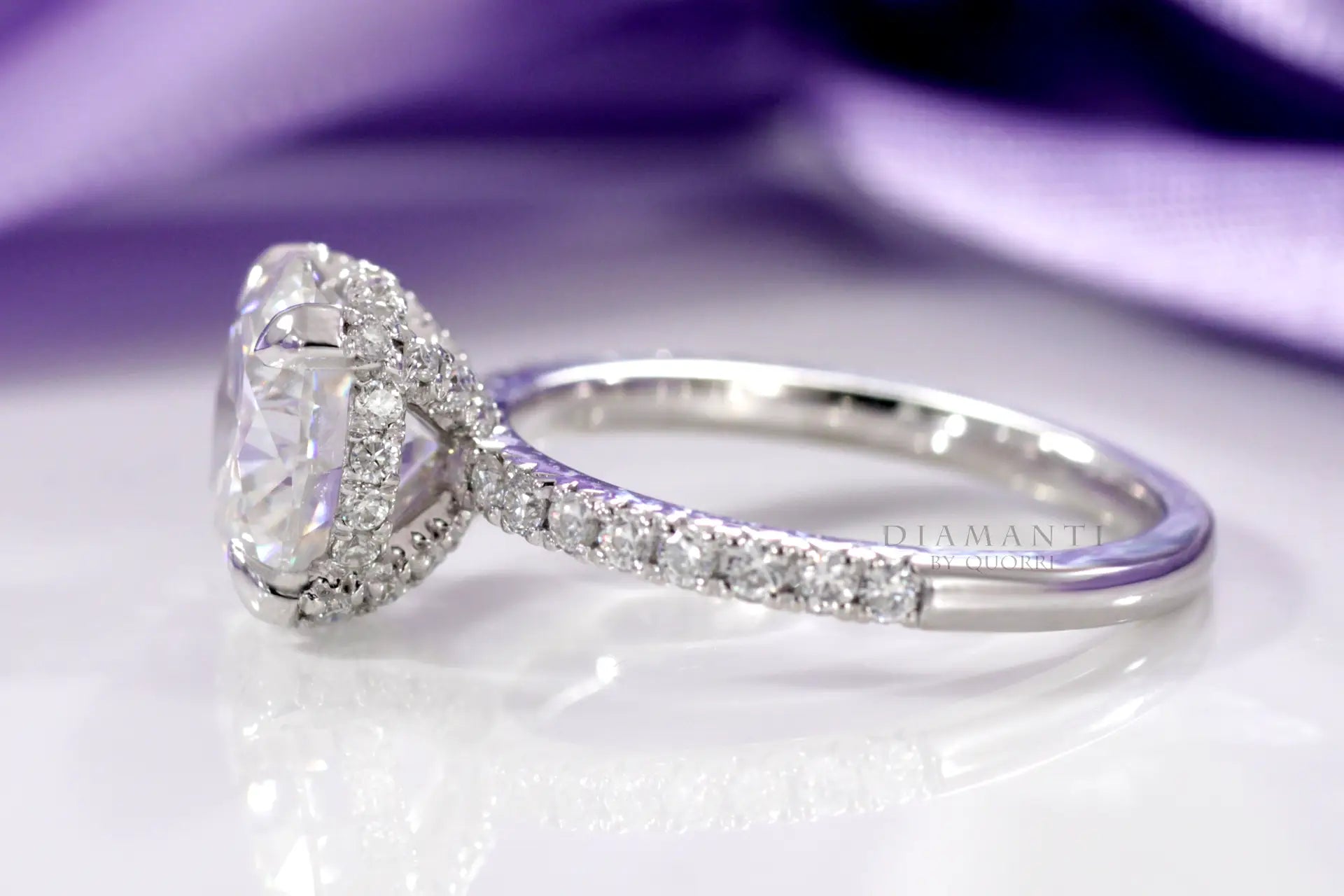 accented claw prong and under-halo 2 carat round lab diamond engagement ring