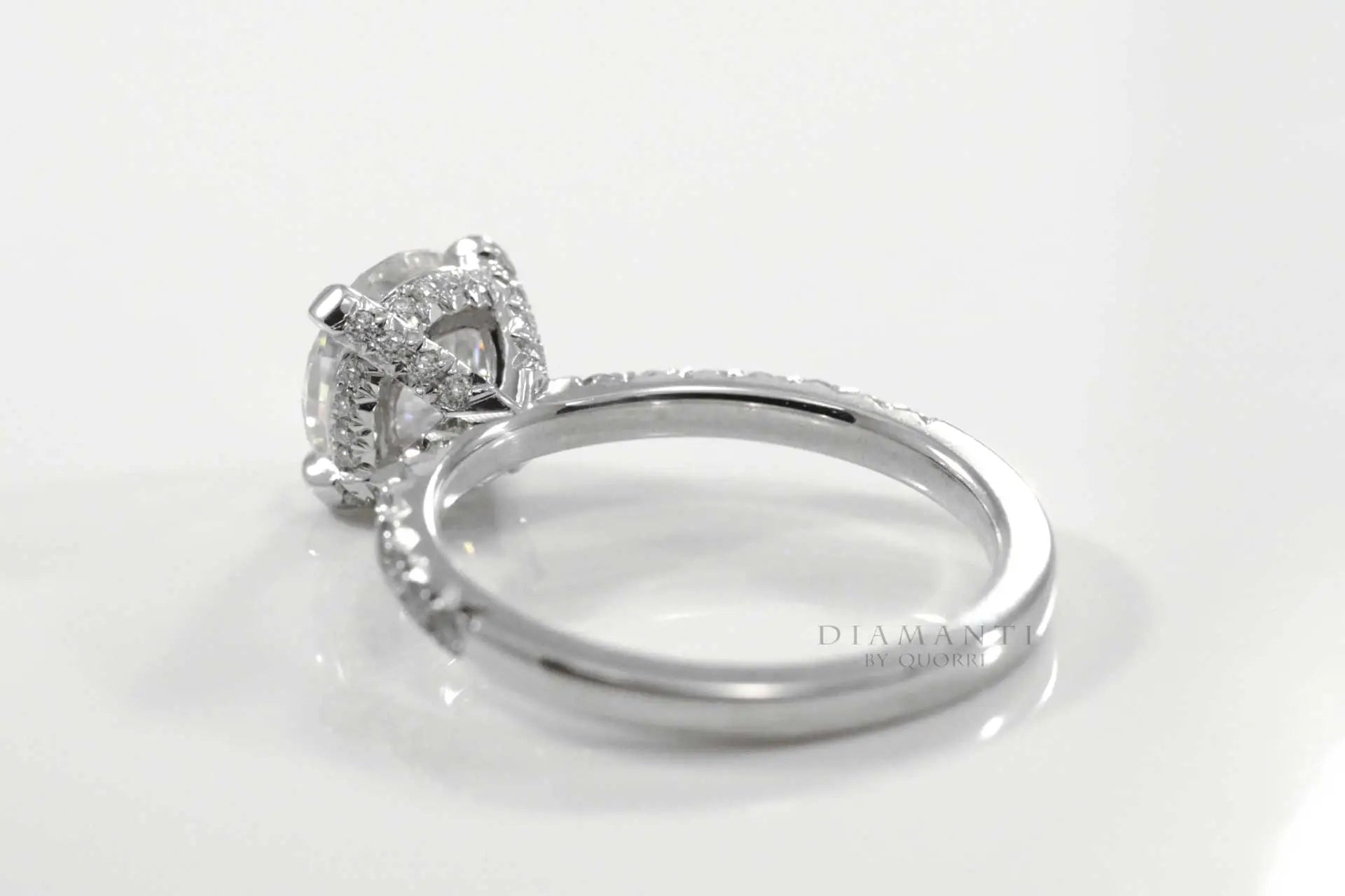 accented 4 claw prong and under-halo 1.5ct round lab diamond engagement ring
