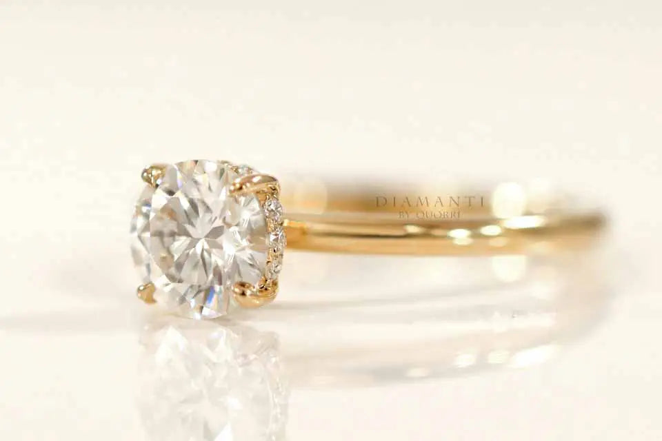 18k yellow gold under-halo round lab diamond engagement ring Quorri
