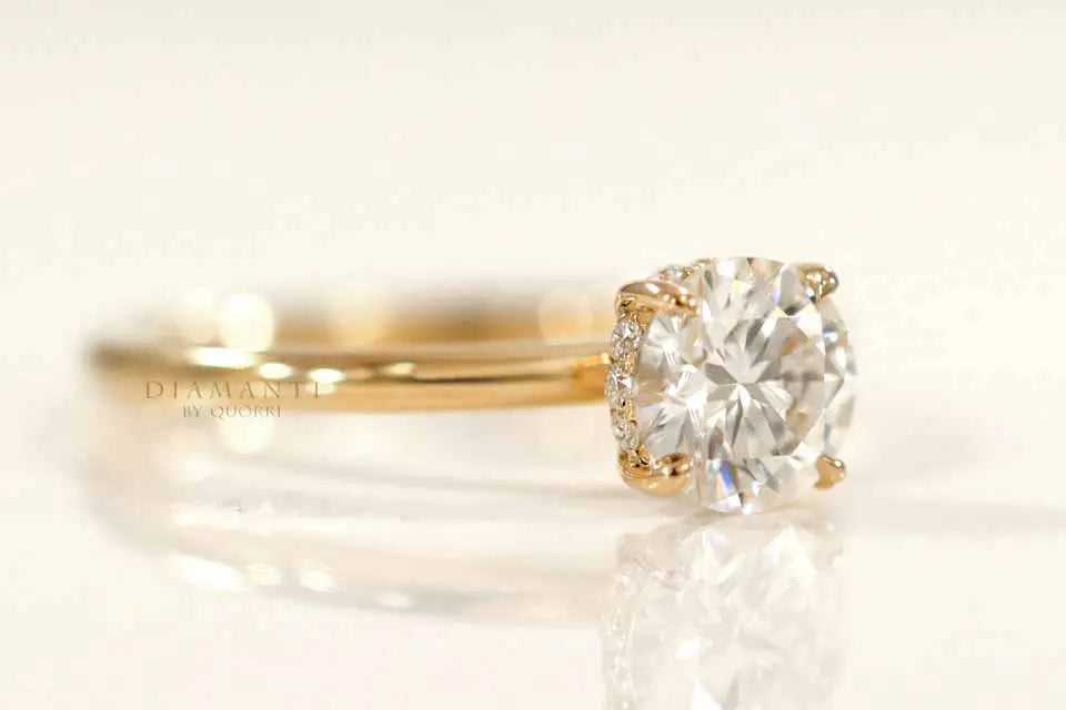 18k yellow gold under-halo 1ct round lab diamond engagement ring Quorri