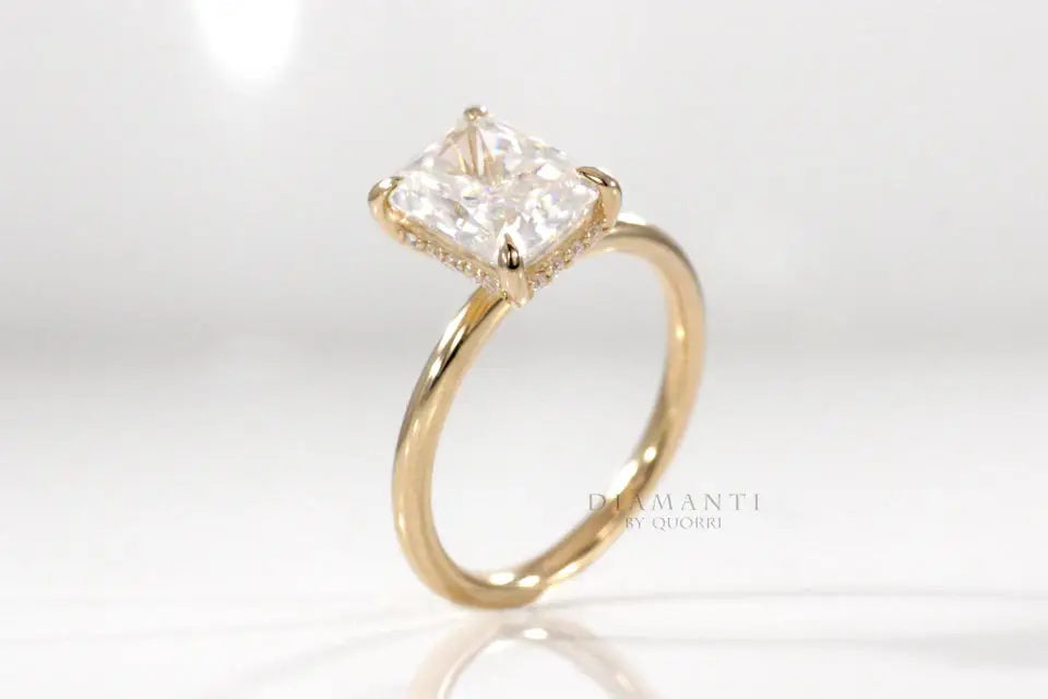 14k yellow gold radiant cut under-halo lab grown diamond engagement ring