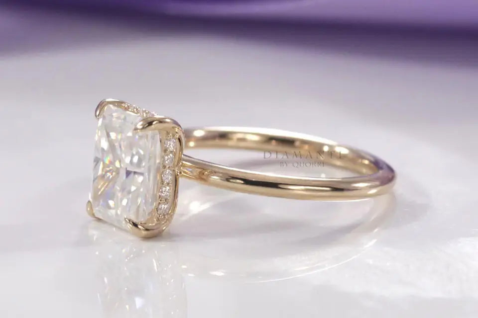 yellow gold 2.75ct radiant cut under-halo lab grown diamond engagement ring Canada