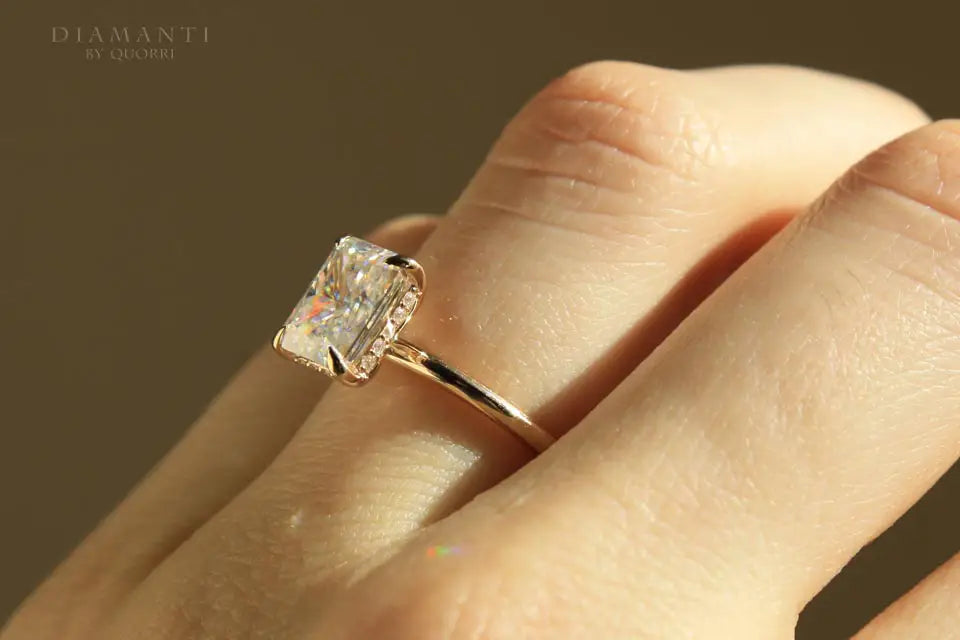 14k yellow gold 2.25ct radiant cut under-halo lab grown diamond engagement ring
