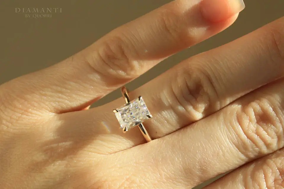2.25ct yellow gold radiant cut under-halo lab created diamond engagement ring