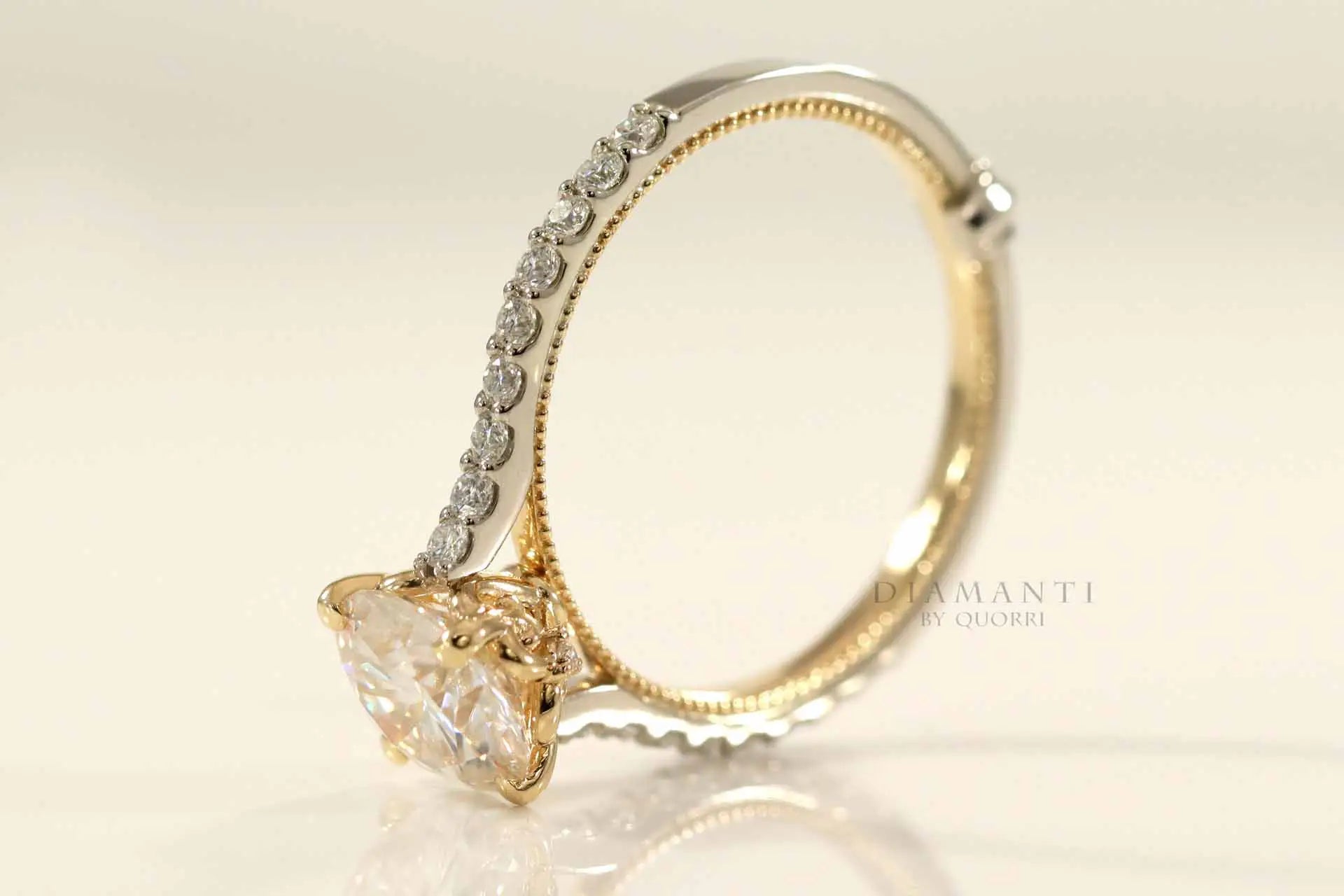 victorian two-tone vintage accented 2ct round lab diamond engagement ring Quorri