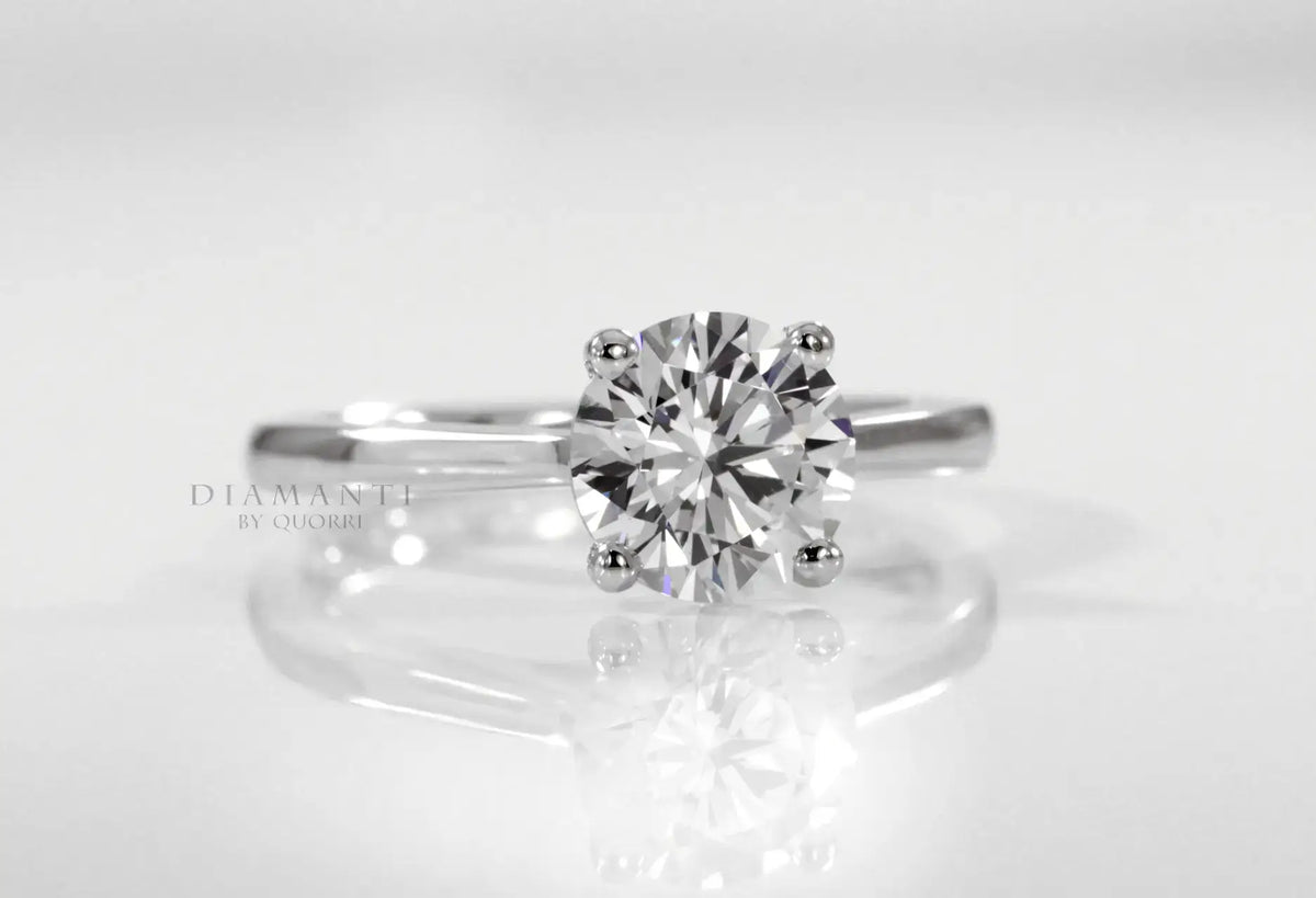 affordable petite 14k white gold 1 carat round lab diamond engagement ring Quorri