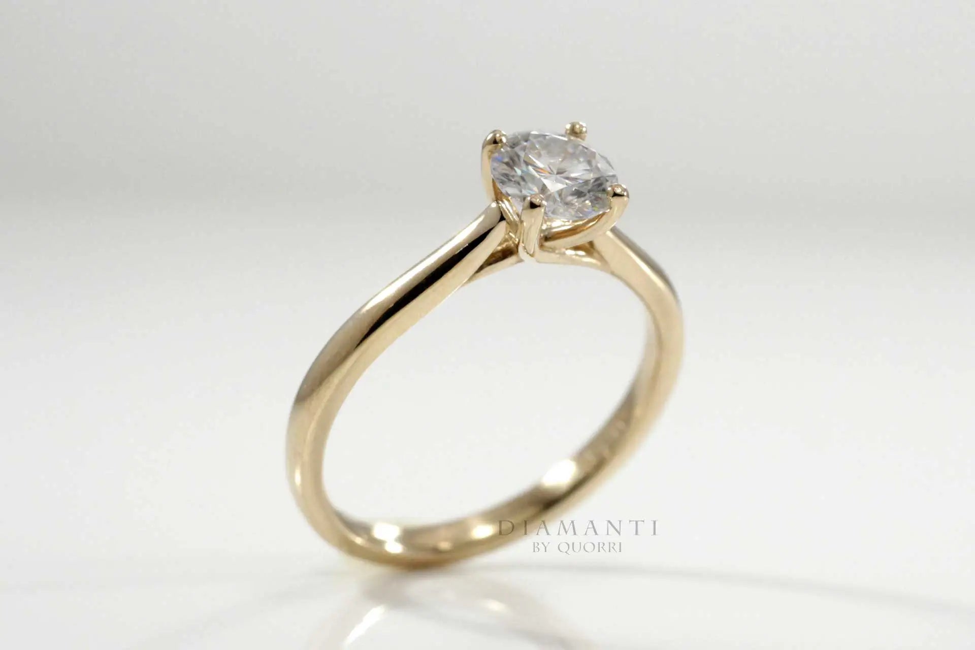1 carat affordable 4 prong 14k yellow gold lab diamond engagement ring Quorri Canada