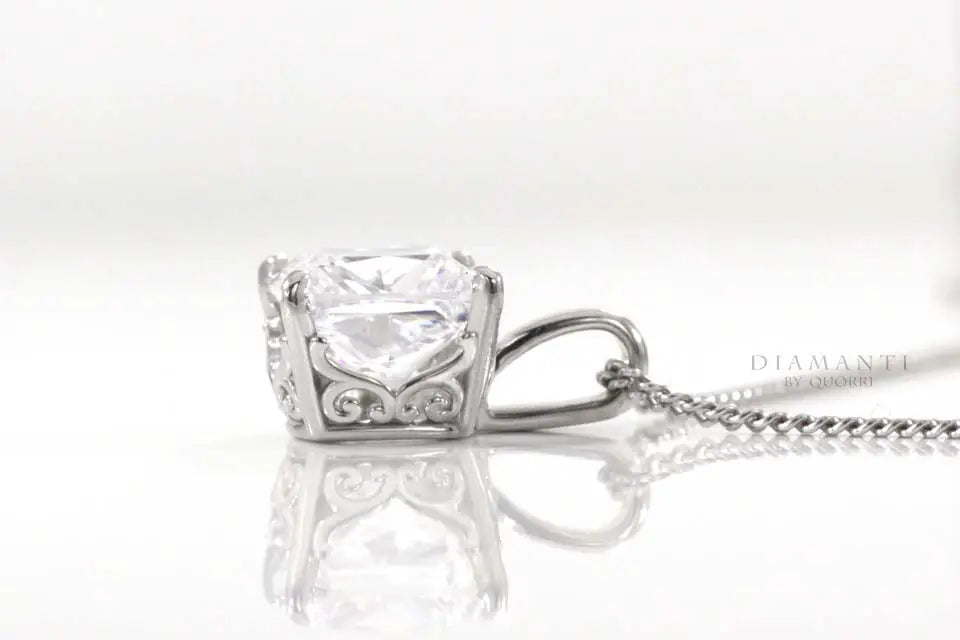 platinum designer 2ct cushion cut lab diamond solitaire pendant Quorri