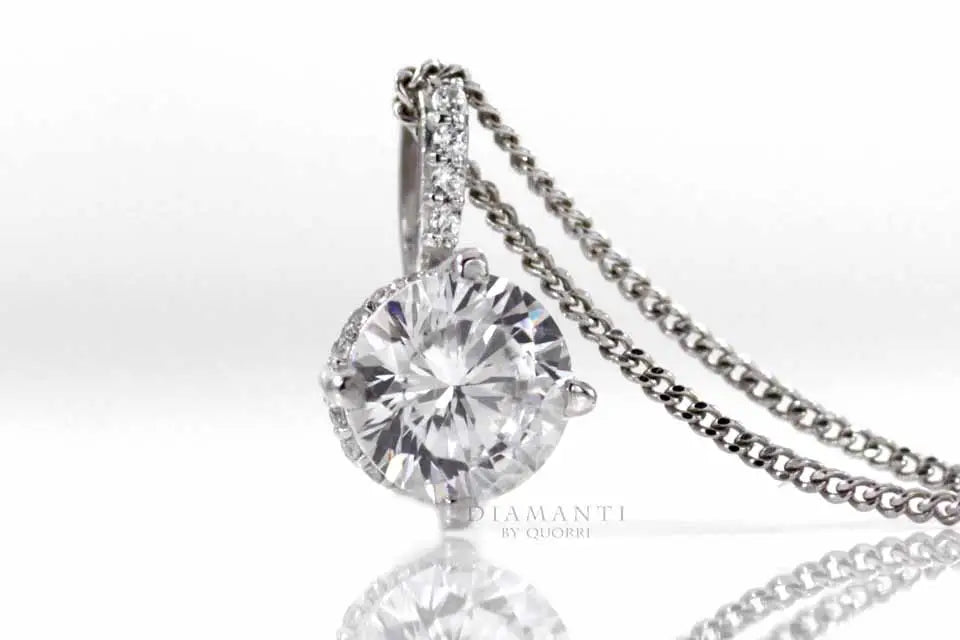 14k white gold accented round brilliant lab diamond solitaire pendant Quorri