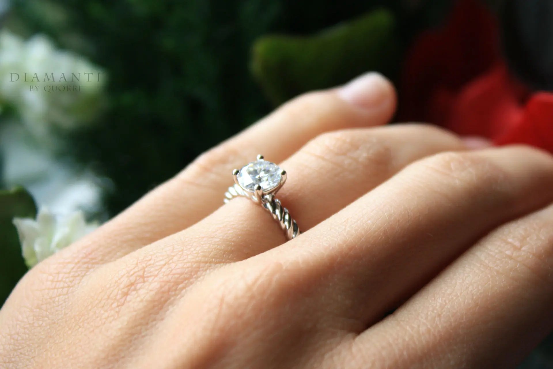 14k white gold rope band 2 carat round brilliant lab diamond engagement ring Quorri
