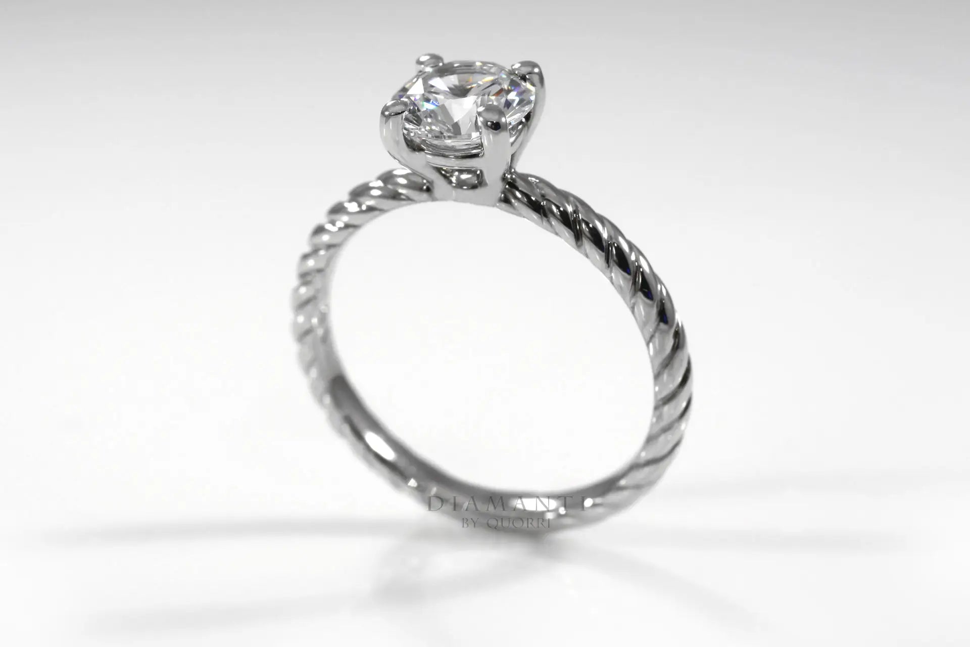 platinum rope band 2ct round brilliant lab diamond engagement ring Quorri