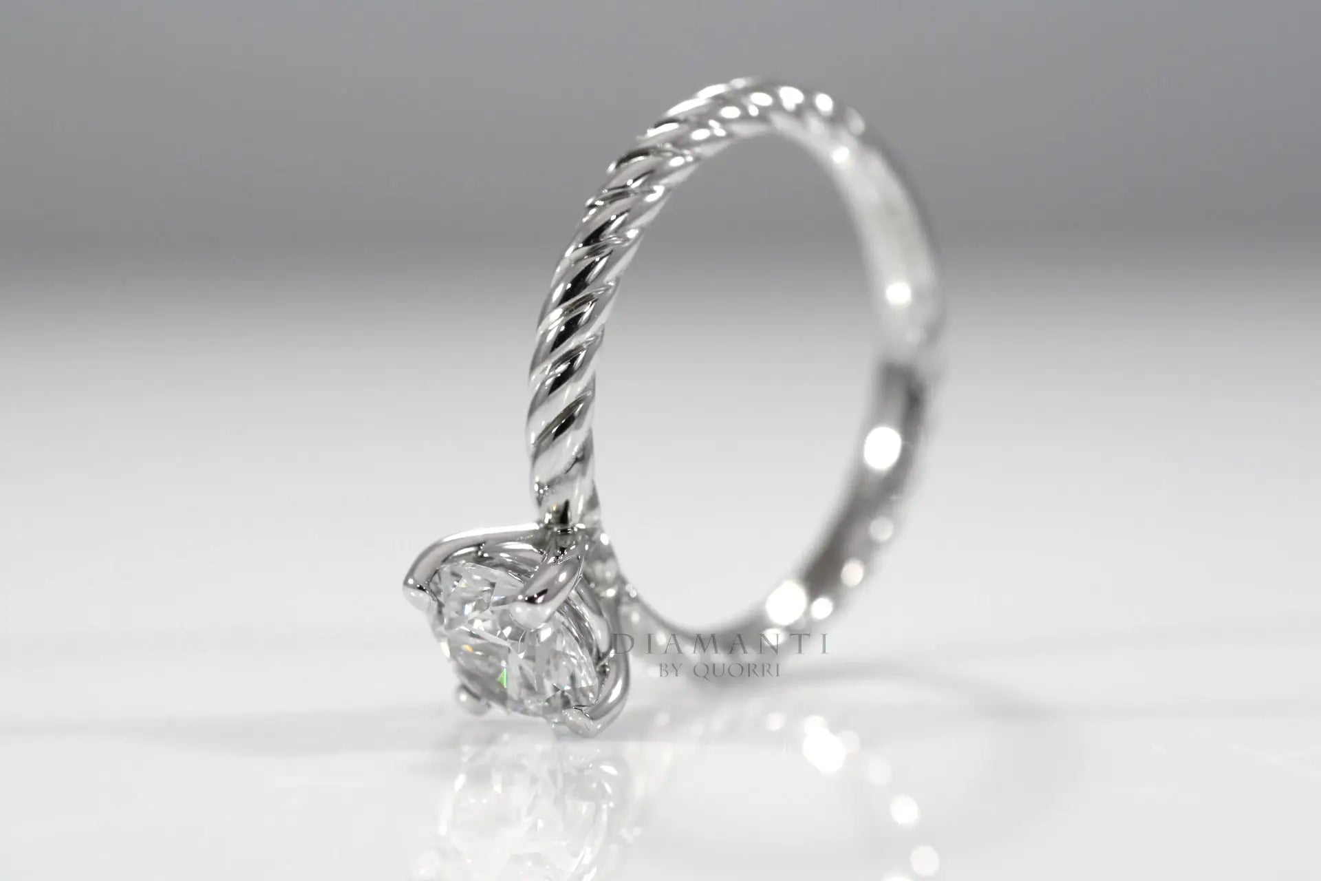 18k white gold rope band round lab diamond engagement ring Quorri