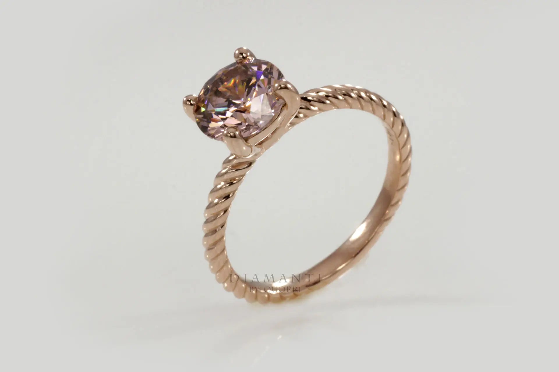 14k rose gold rope band round lab made diamond engagement ring Quorri