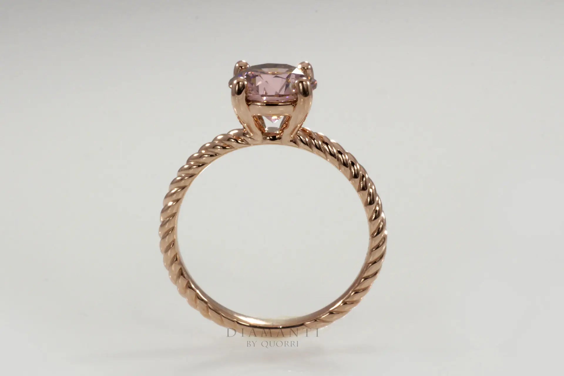 rose gold rope band round lab created diamond engagement ring Quorri