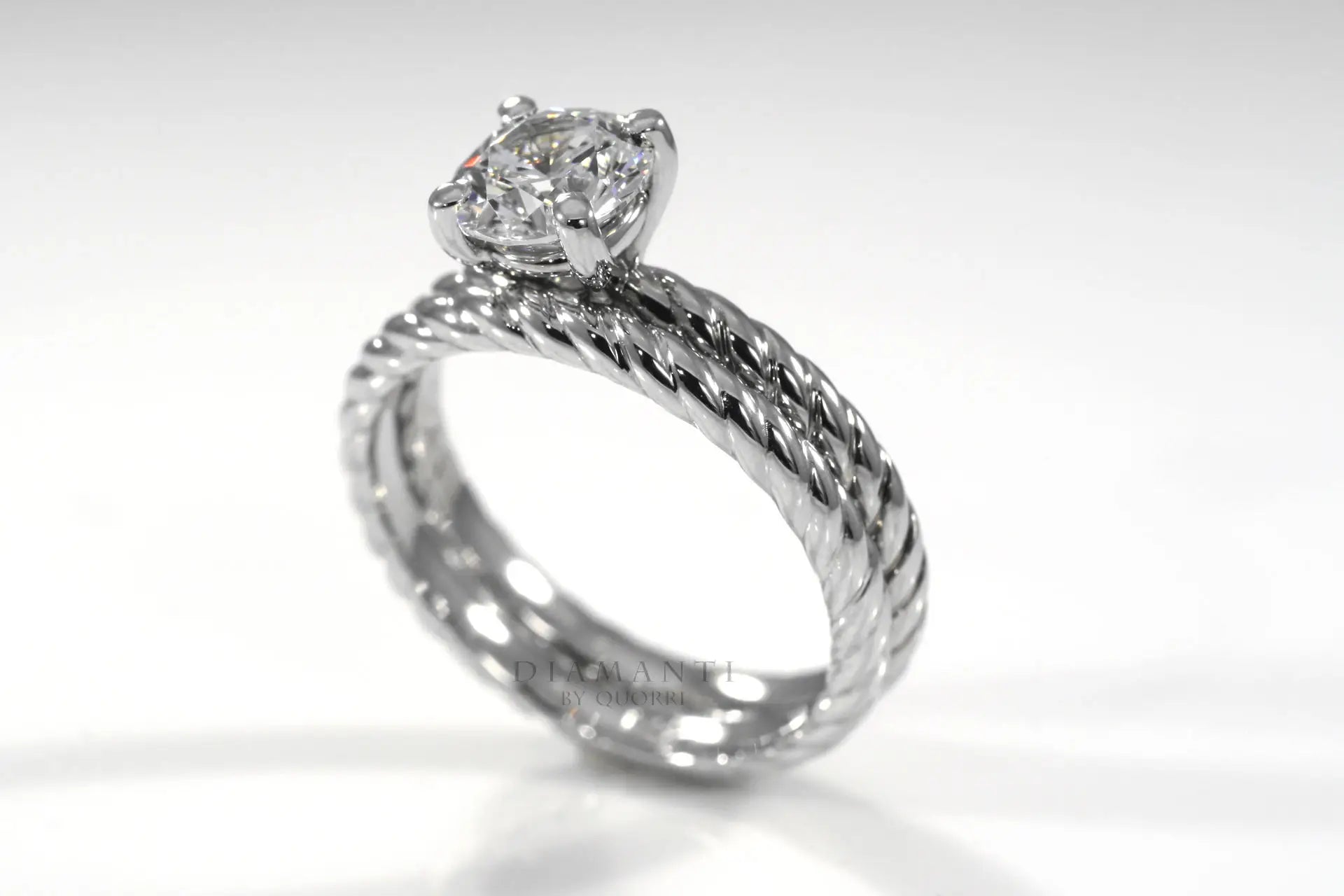 rope band 1.5ct round lab created diamond engagement ring set Quorri