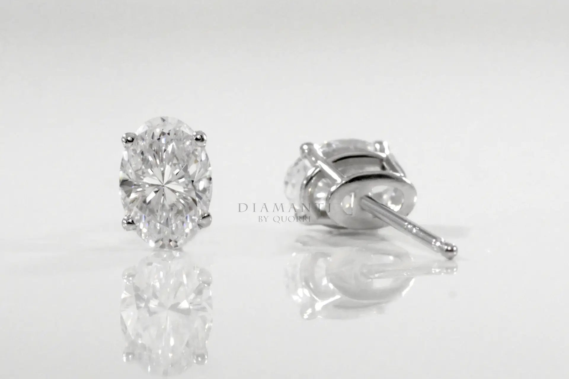 18k white gold 2.5 carat oval lab diamond stud earrings Quorri