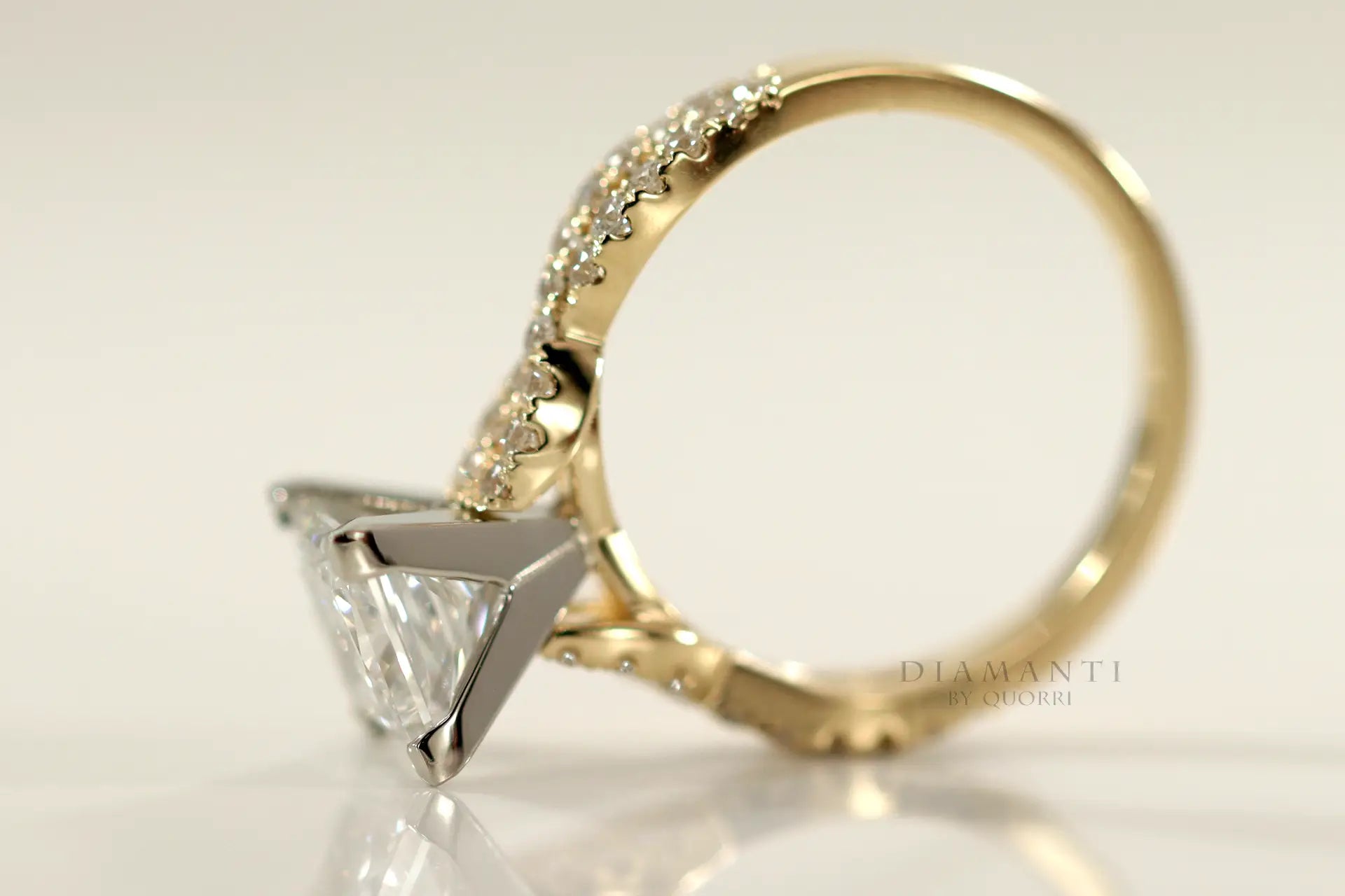 yellow gold accented 2 carat princess lab diamond engagement ring Quorri 