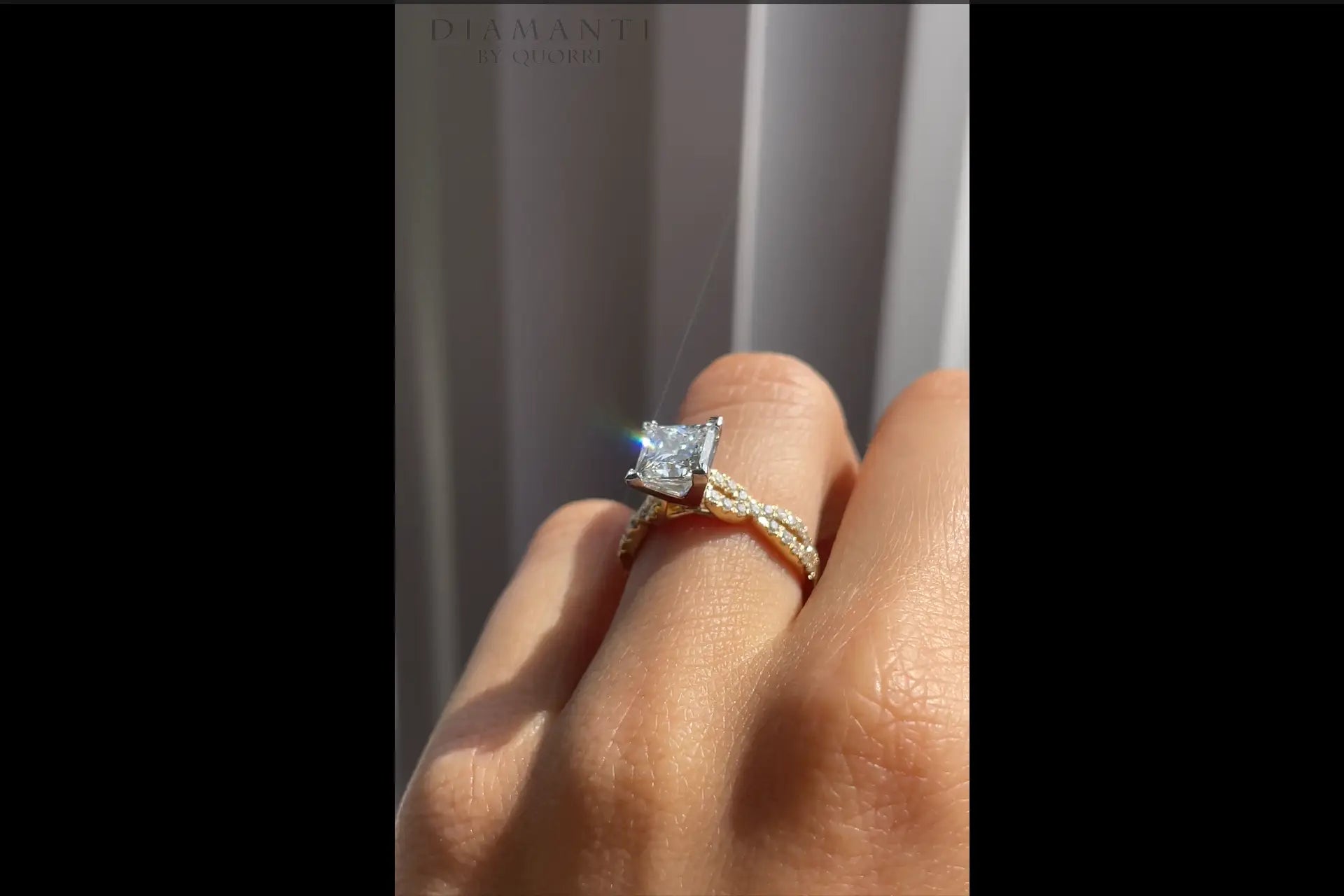 two-tone gold accented 2.25 carat princess lab grown diamond engagement ring Quorri 