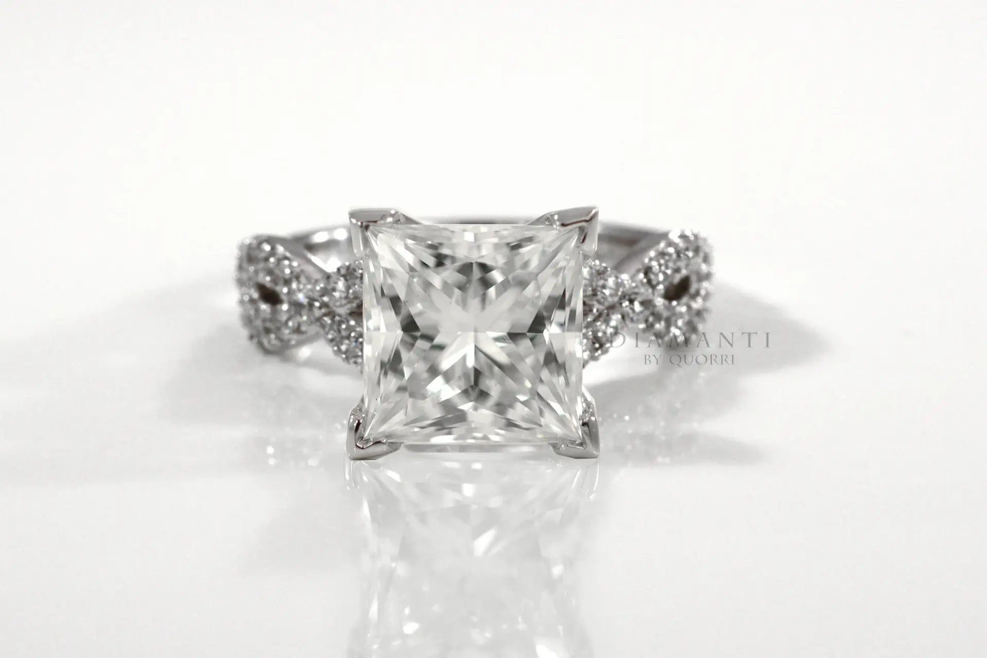 white gold accented princess lab diamond engagement ring Quorri 