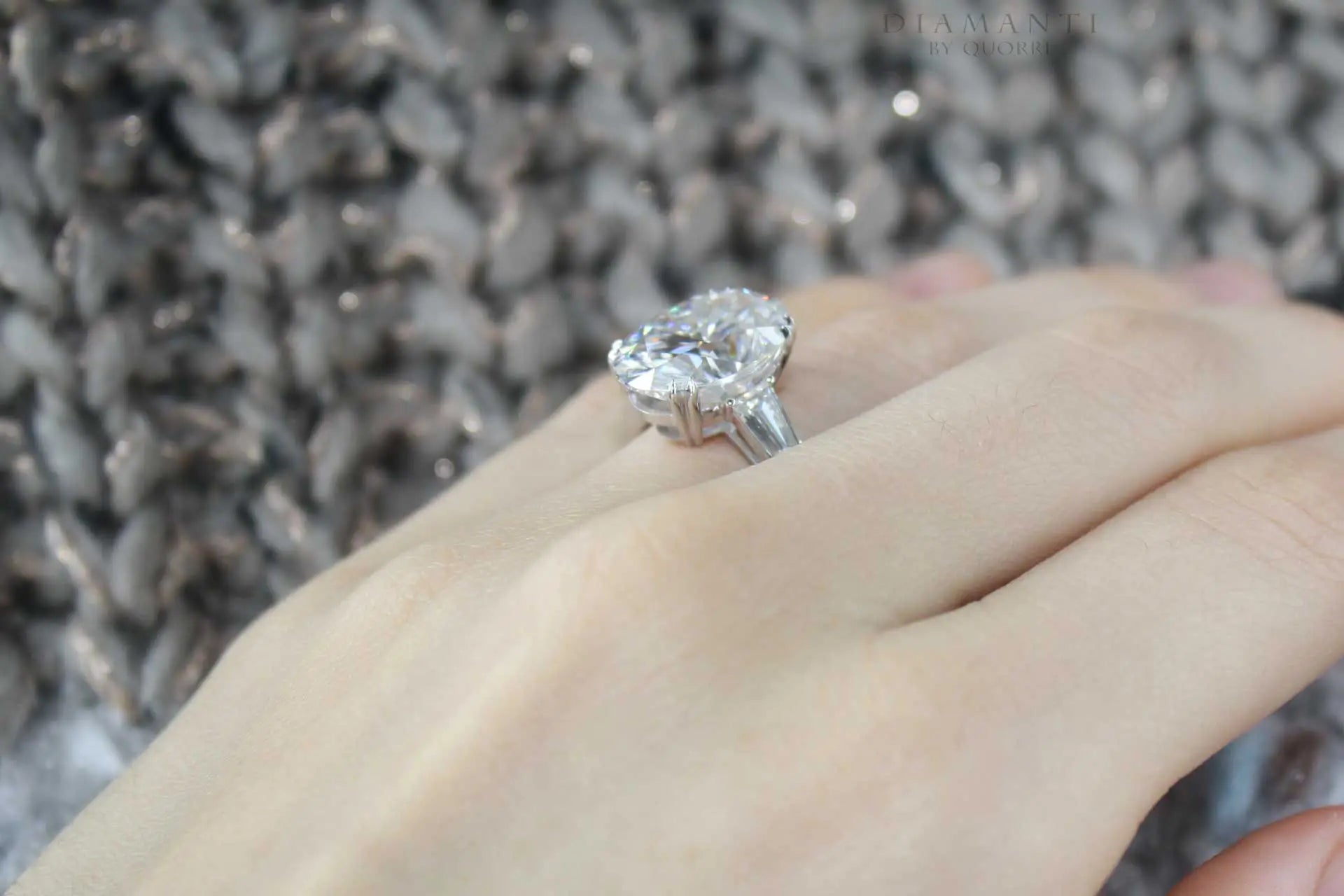 4 carat dual claw oval three stone lab made diamond engagement ring Quorri