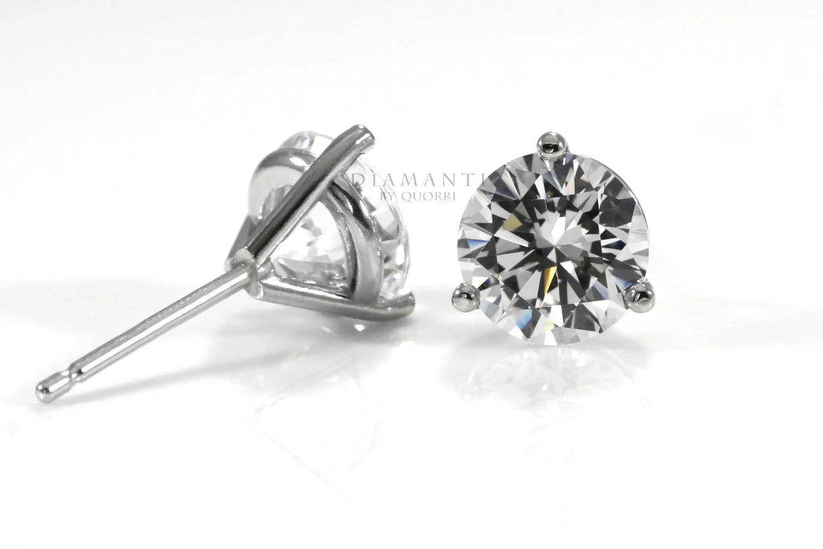 designer white gold three prong round martini lab diamond stud earrings Quorri