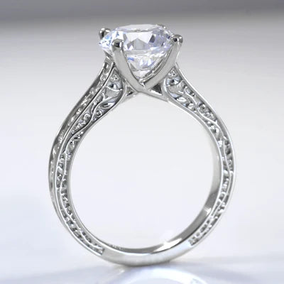 rose engraved round lab diamond engagement ring Quorri