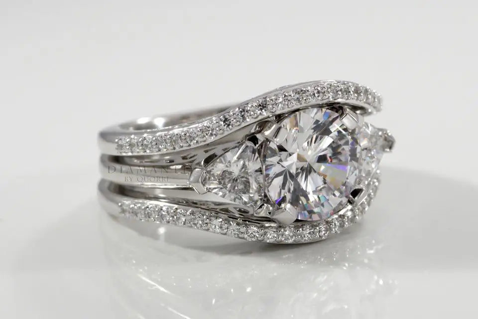 platinum affordable hand engraved round accented lab diamond wedding ring and dual bands Quorri