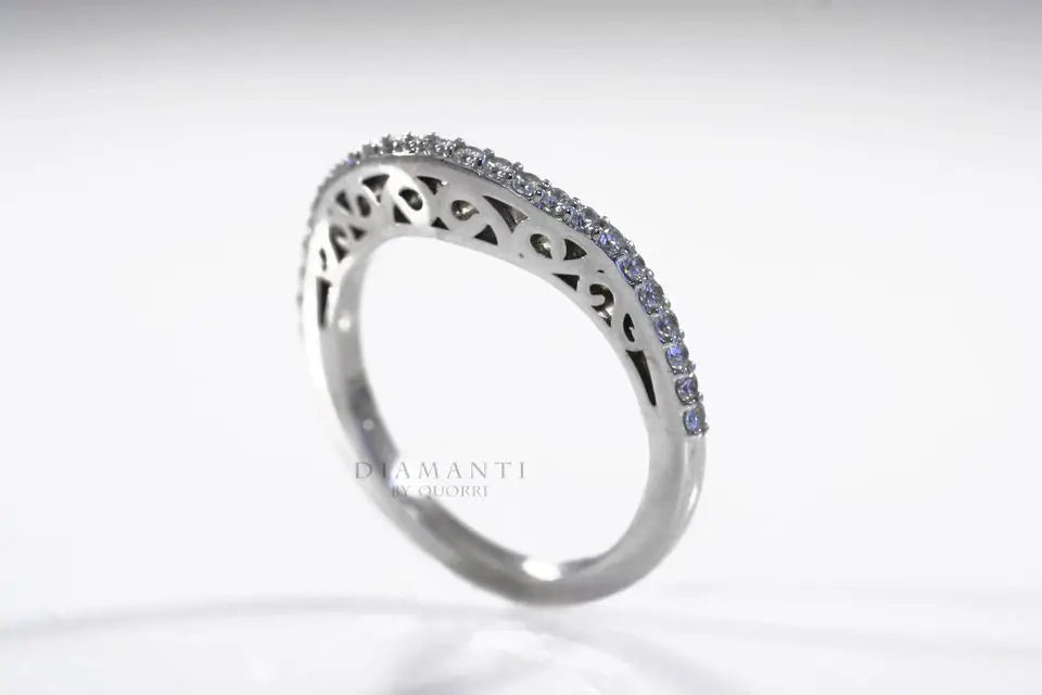 affordable hand engraved round accented lab diamond wedding band Quorri