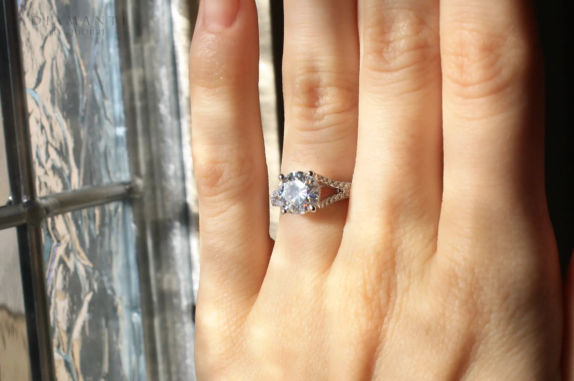 platinum 2 carat affordable designer accented split band round lab grown diamond engagement ring Quorri