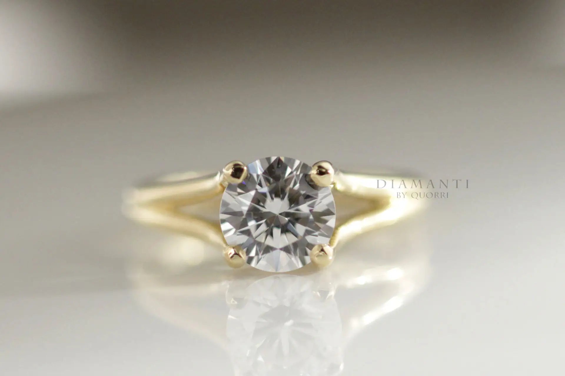 split shank 14k yellow gold 1.75 carat round lab diamond engagement ring Quorri