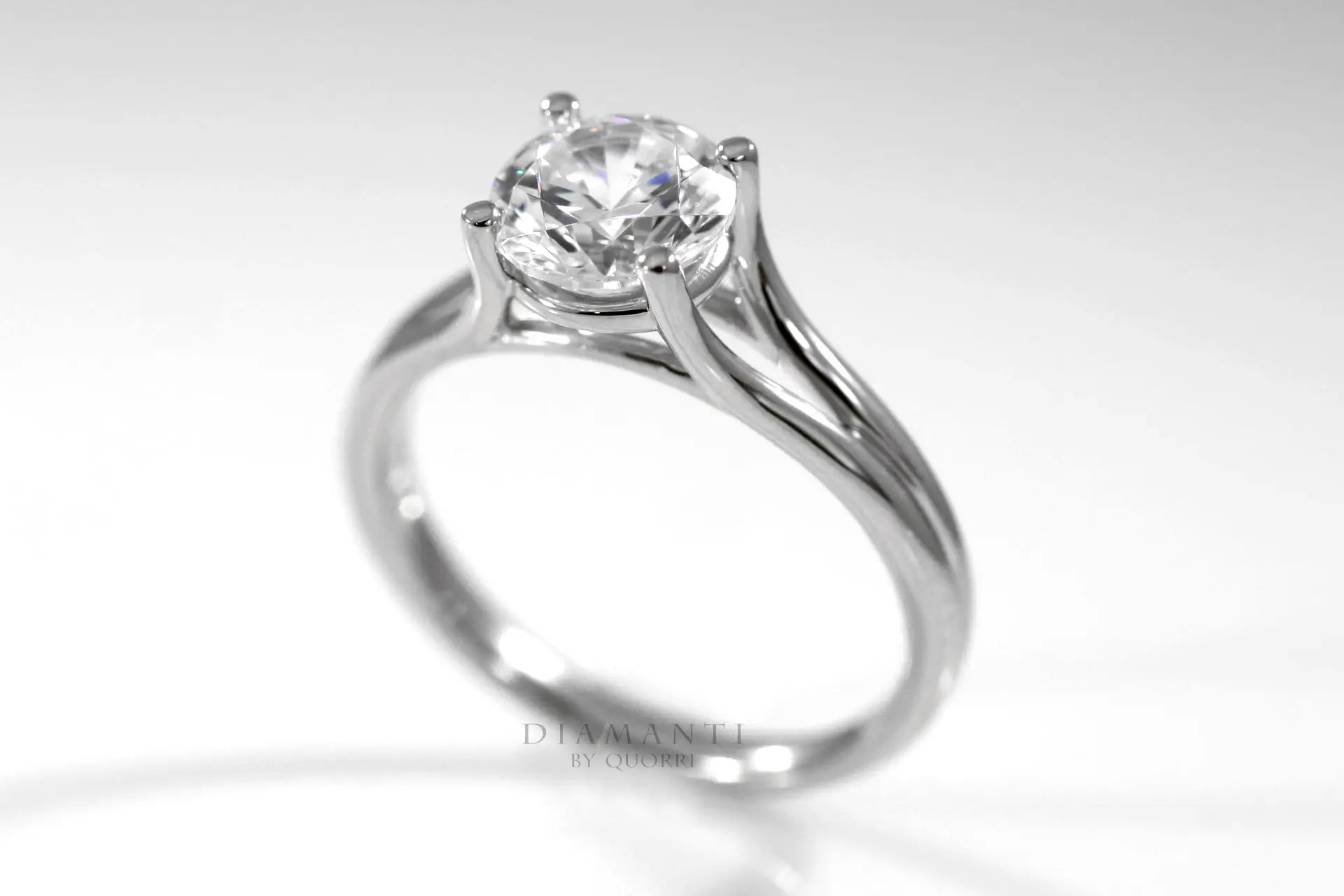 affordable split shank white gold 2ct round lab grown diamond engagement ring Quorri