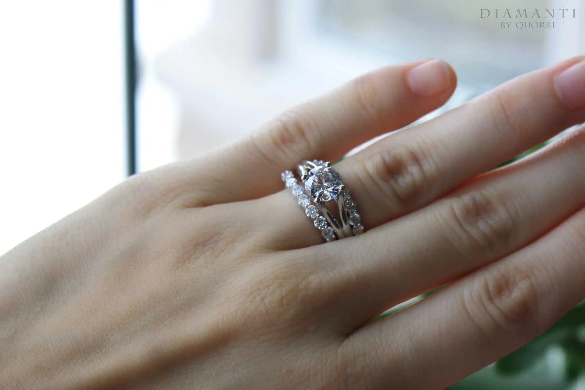 platinum round accented lab created diamond designer ring and wedding bands Quorri