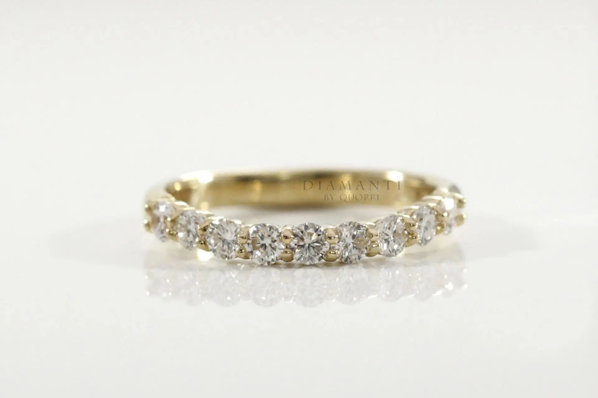 14k 18k yellow gold round accented lab grown diamond wedding bands at Quorri