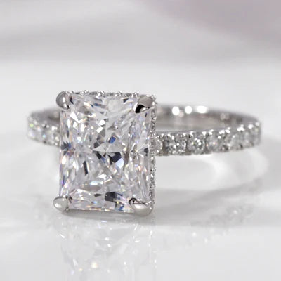 18k white gold 3 carat radiant lab diamond under-halo solitaire engagement rings Quorri