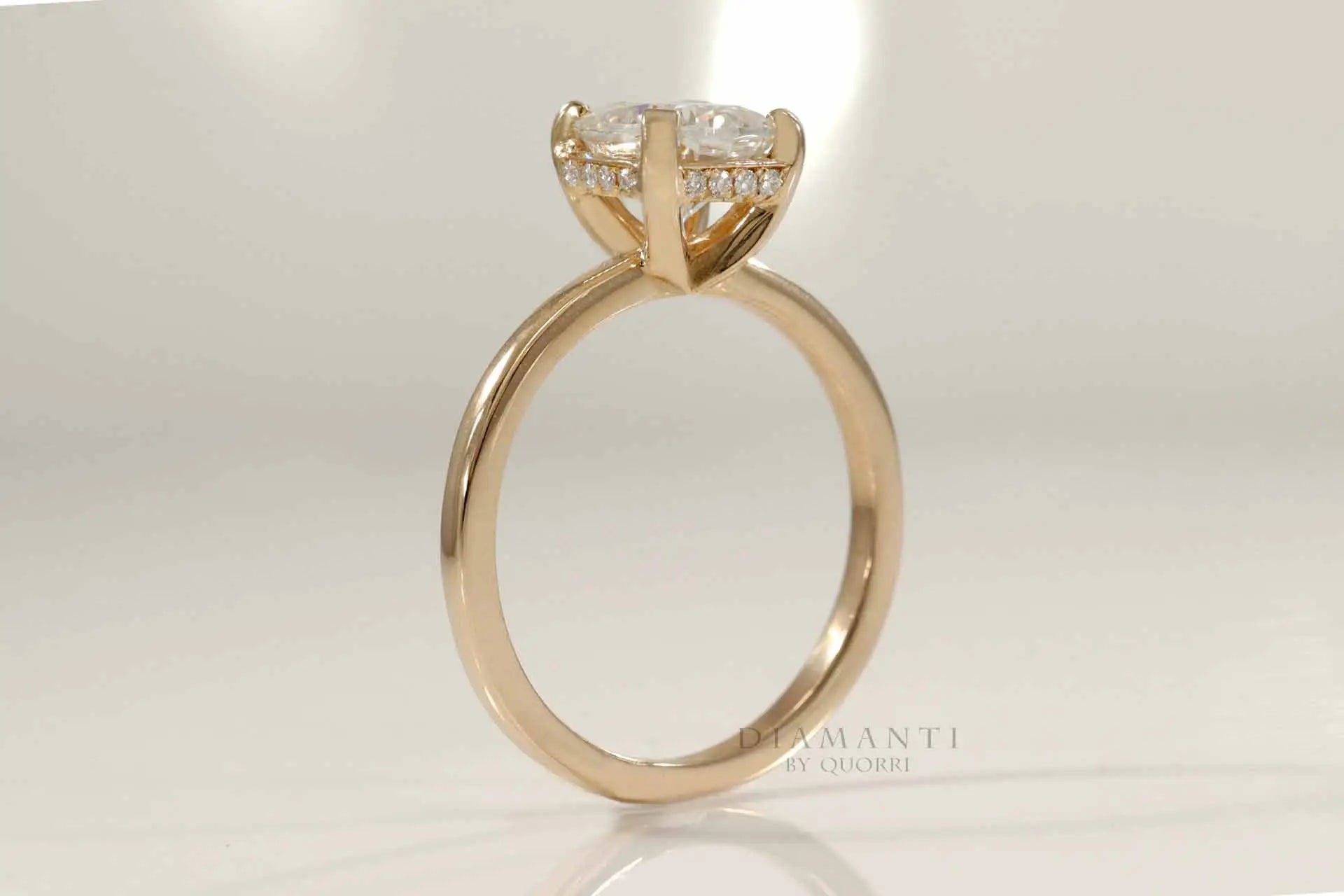 14k yellow gold accented under halo 2ct cushion lab diamond engagement ring