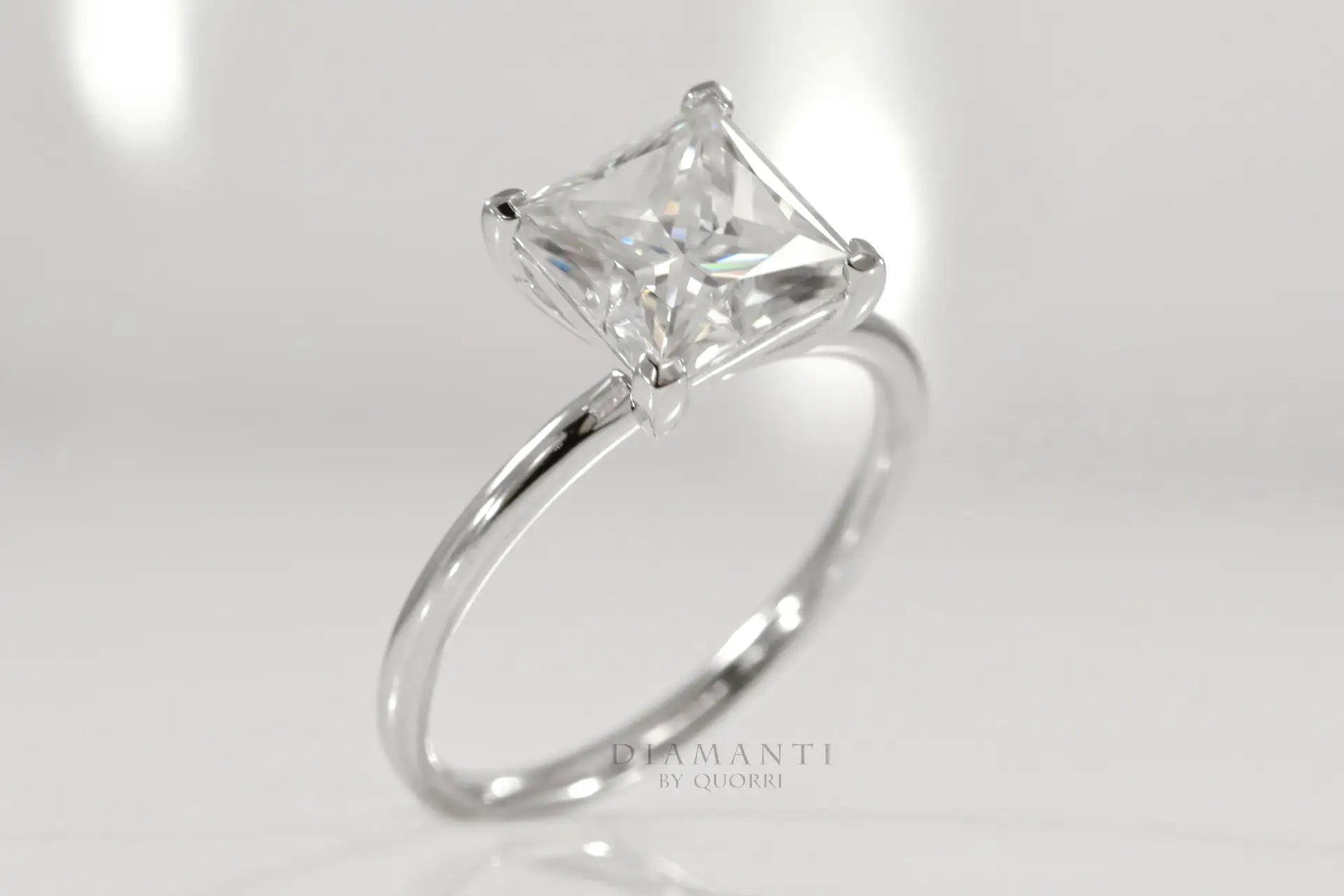 affordable 18k white gold solitaire 2.5 carat princess lab created diamond engagement ring Quorri