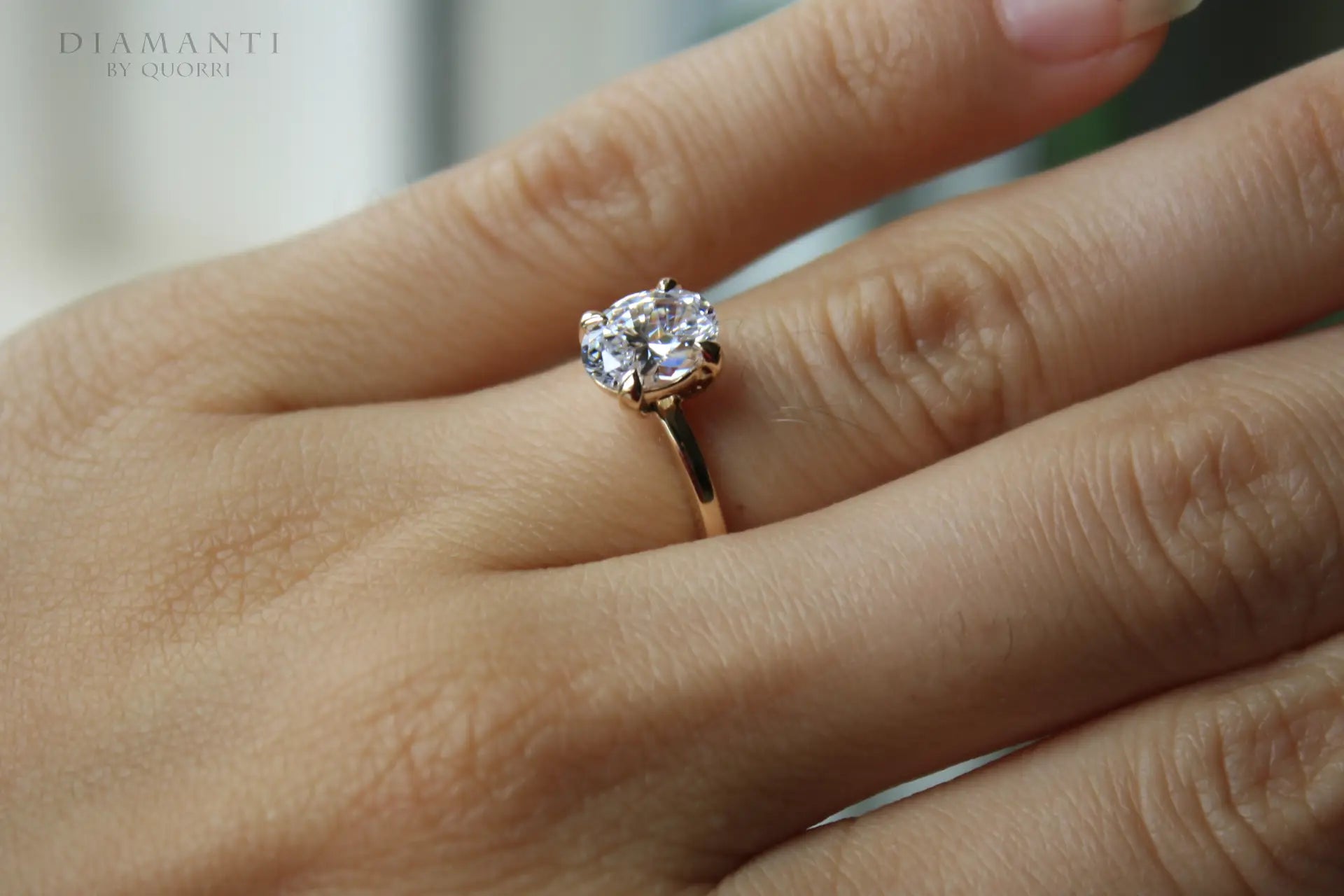 18k yellow gold claw prong 2 carat oval lab diamond engagement ring Quorri