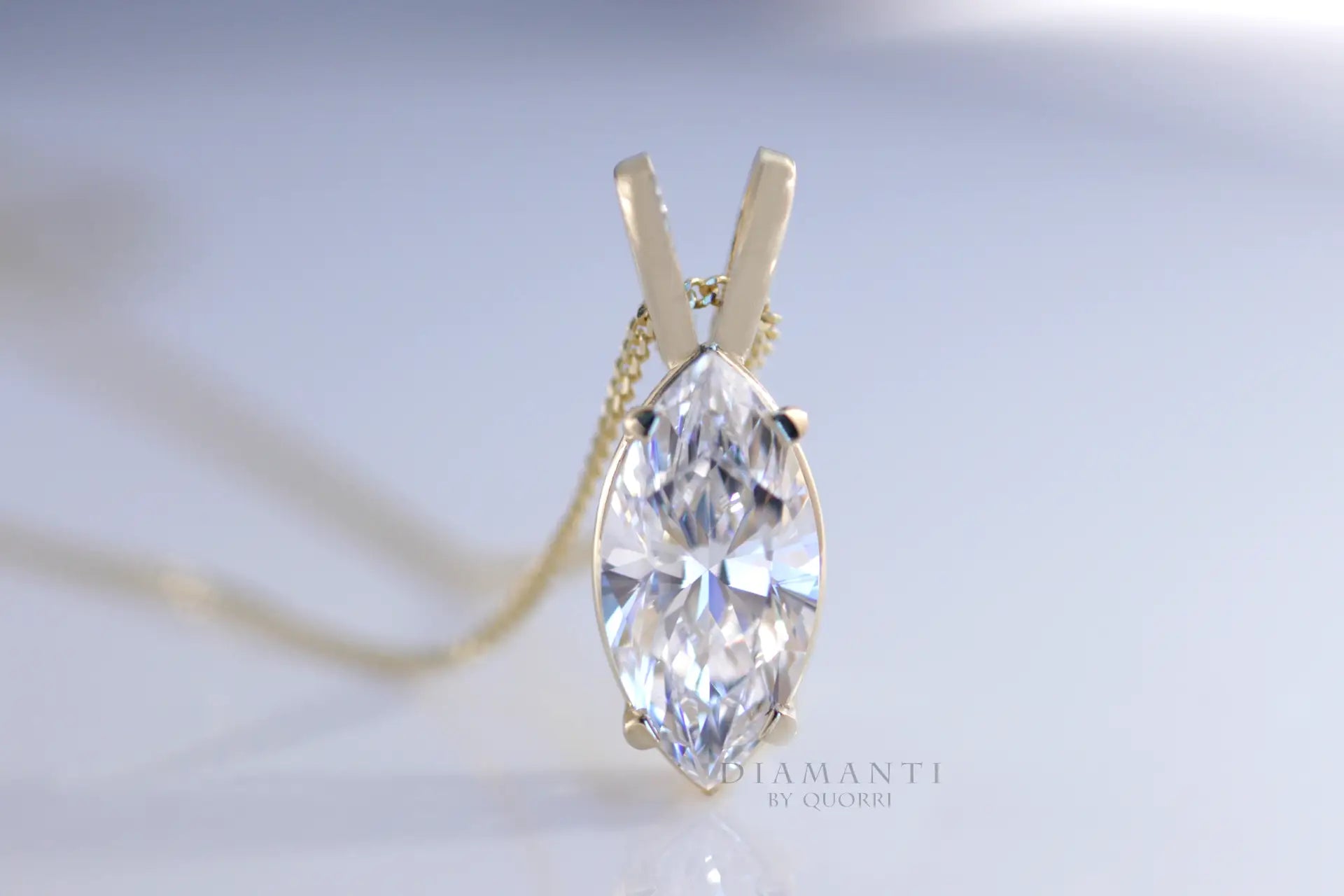 yellow gold designer 2 carat marquise lab diamond solitaire pendant Quorri
