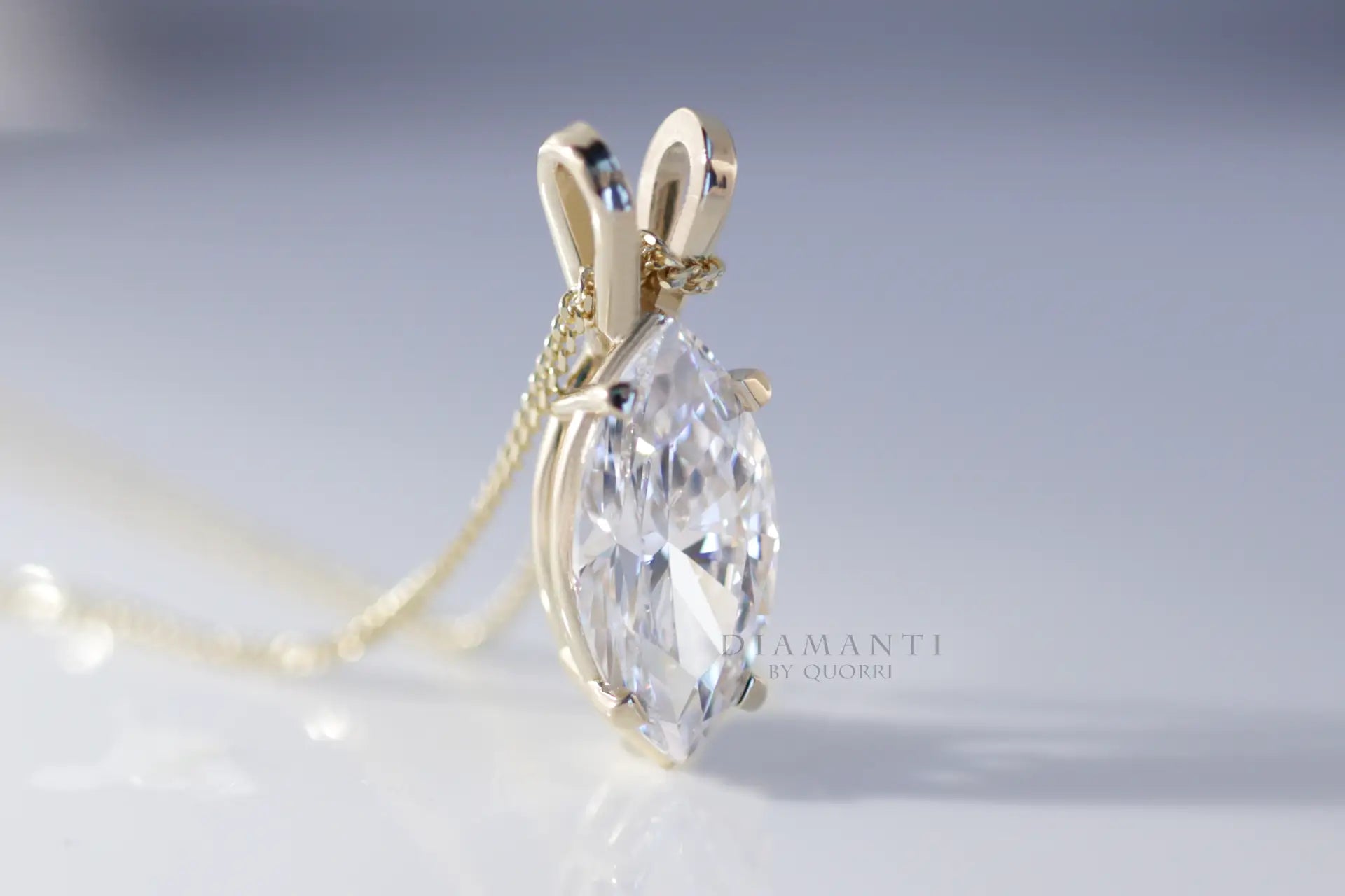 14k yellow gold designer 1.5ct marquise lab created diamond solitaire pendant Quorri