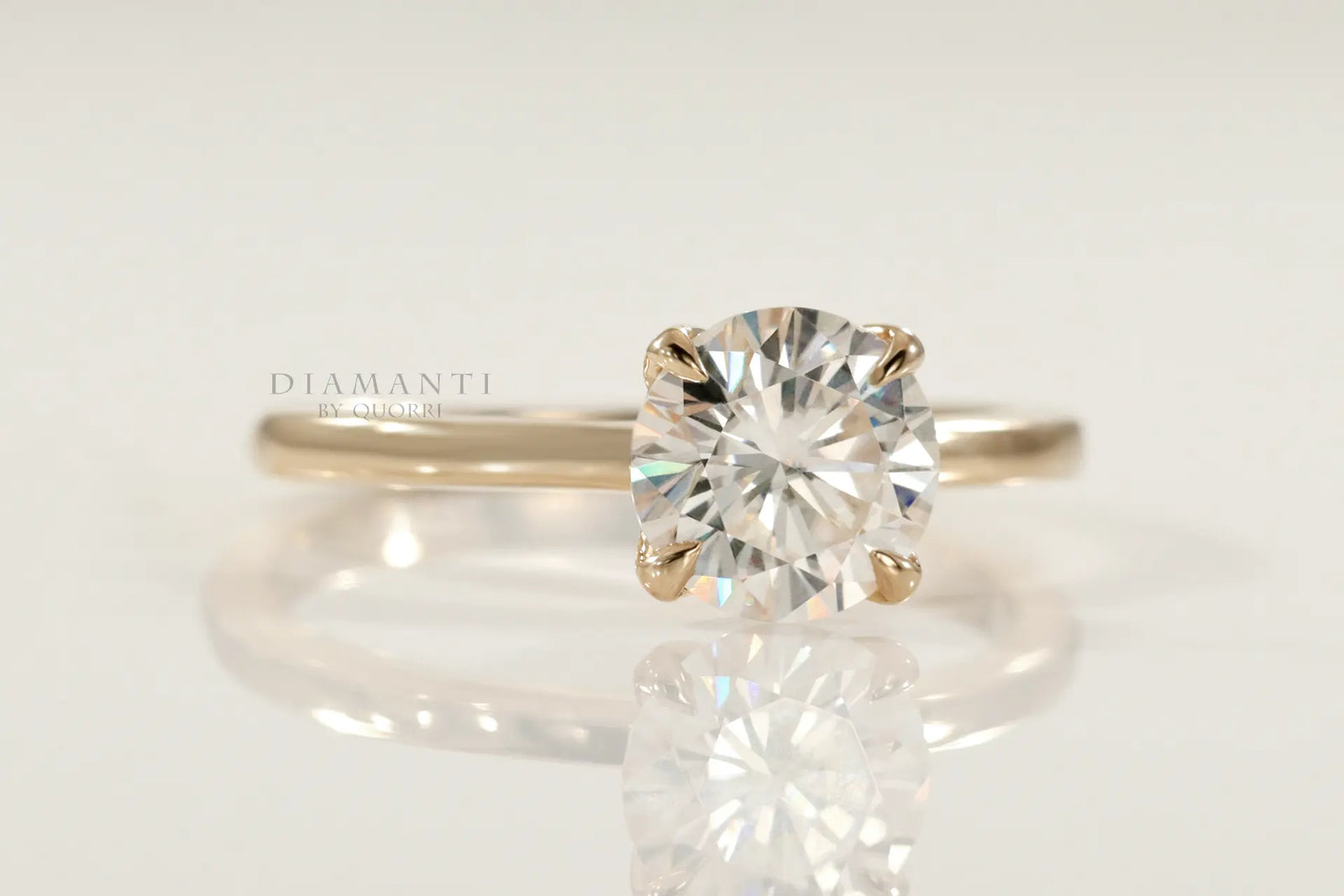 18k yellow gold petite promise lab diamond petal solitaire ring Quorri