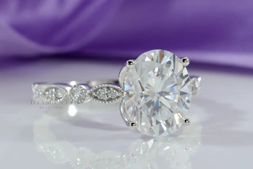 18k white gold designer 2 carat oval lab diamond engagement ring Quorri