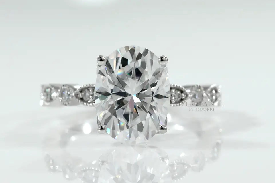 18k white gold designer 3 carat oval lab created diamond engagement ring Quorri
