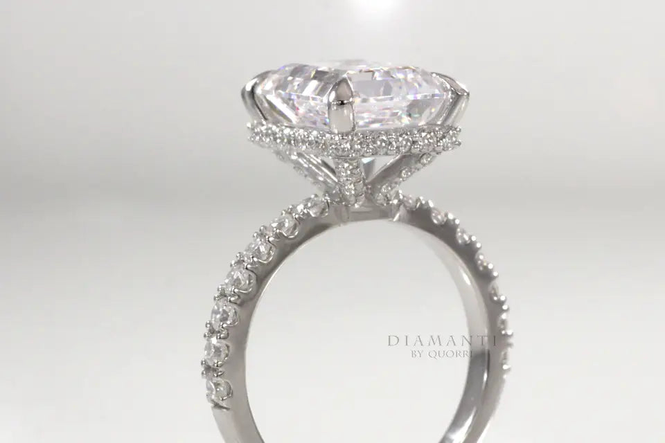 claw prong under-halo 3 carat radiant lab created diamond engagement ring Quorri