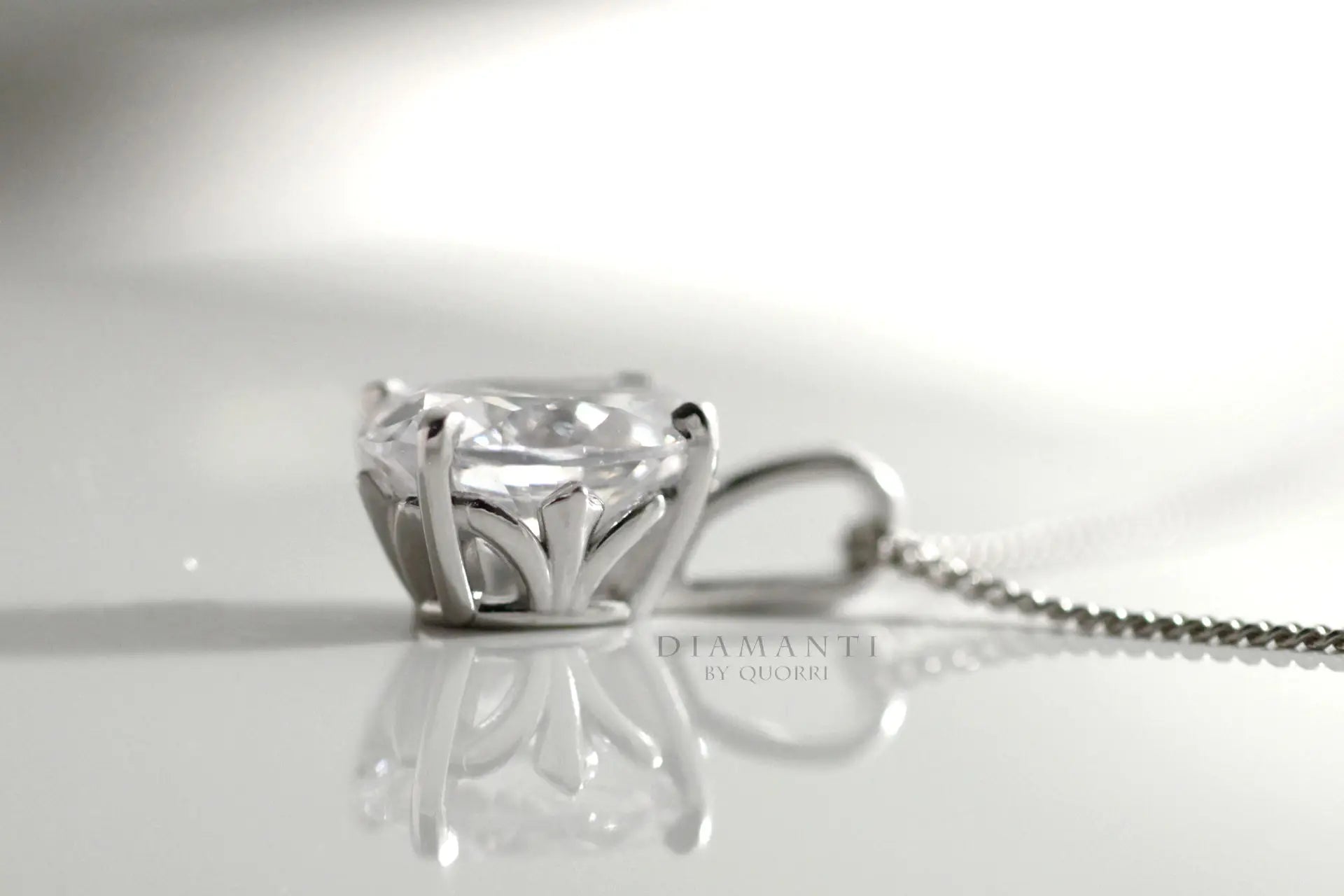 white gold designer 2 carat oval lab diamond pendant necklace Quorri