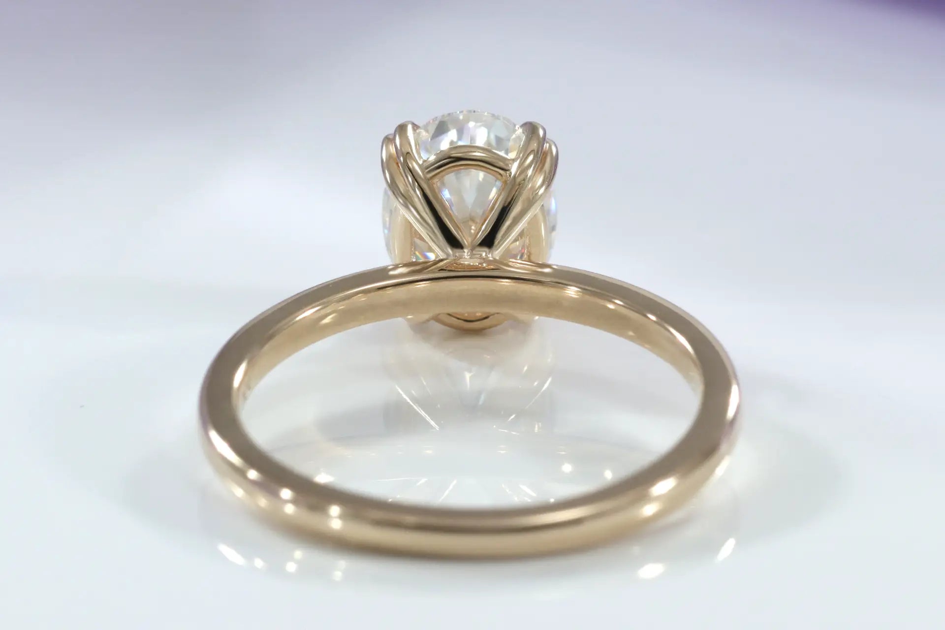 18k yellow gold dual claw two carat oval lab diamond solitaire engagement ring Quorri Canada