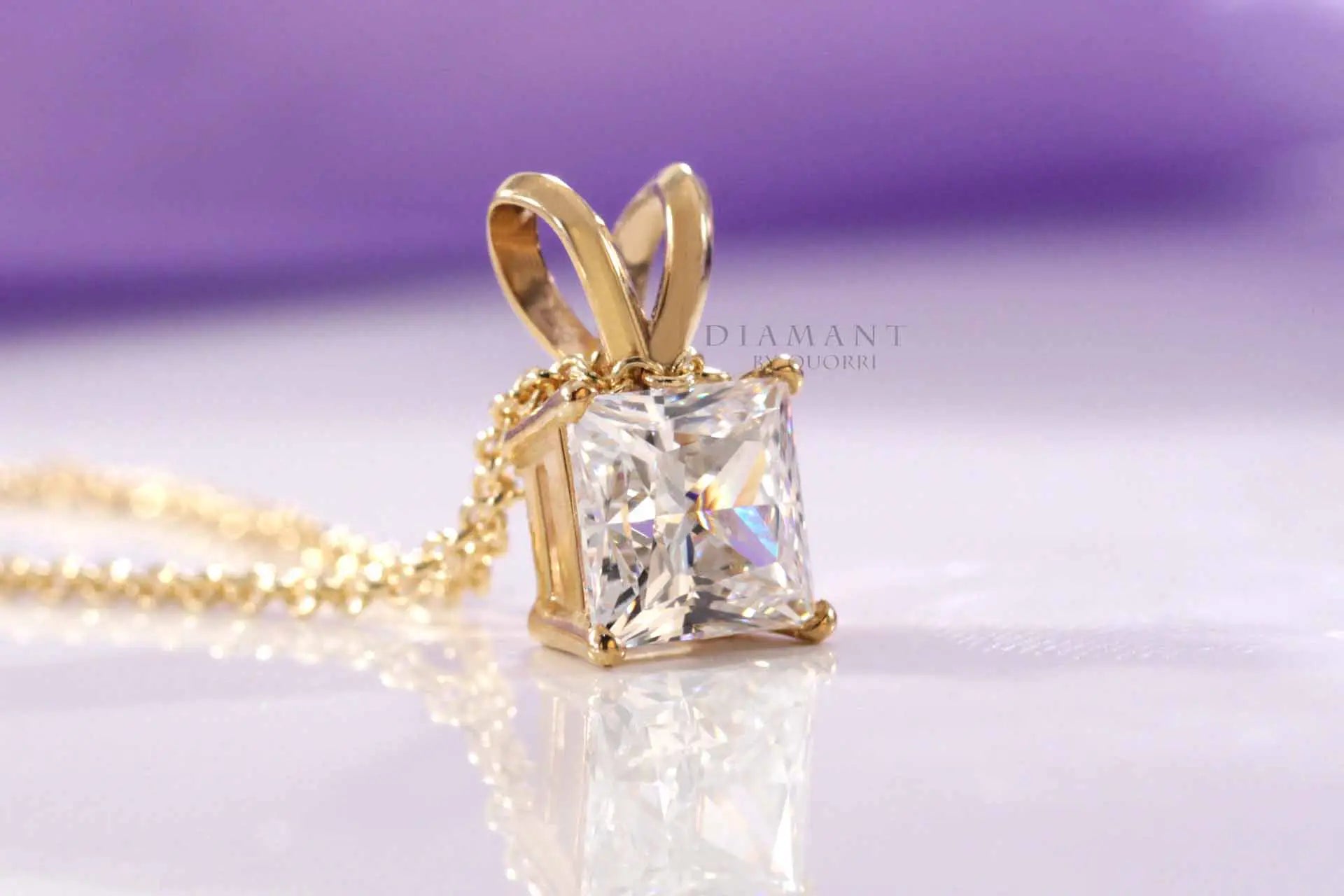 14k yellow gold 1.50 carat princess lab diamond solitaire pendant Quorri