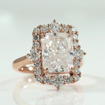 antique vintage diamond radiant halo rose gold engagement ring 
