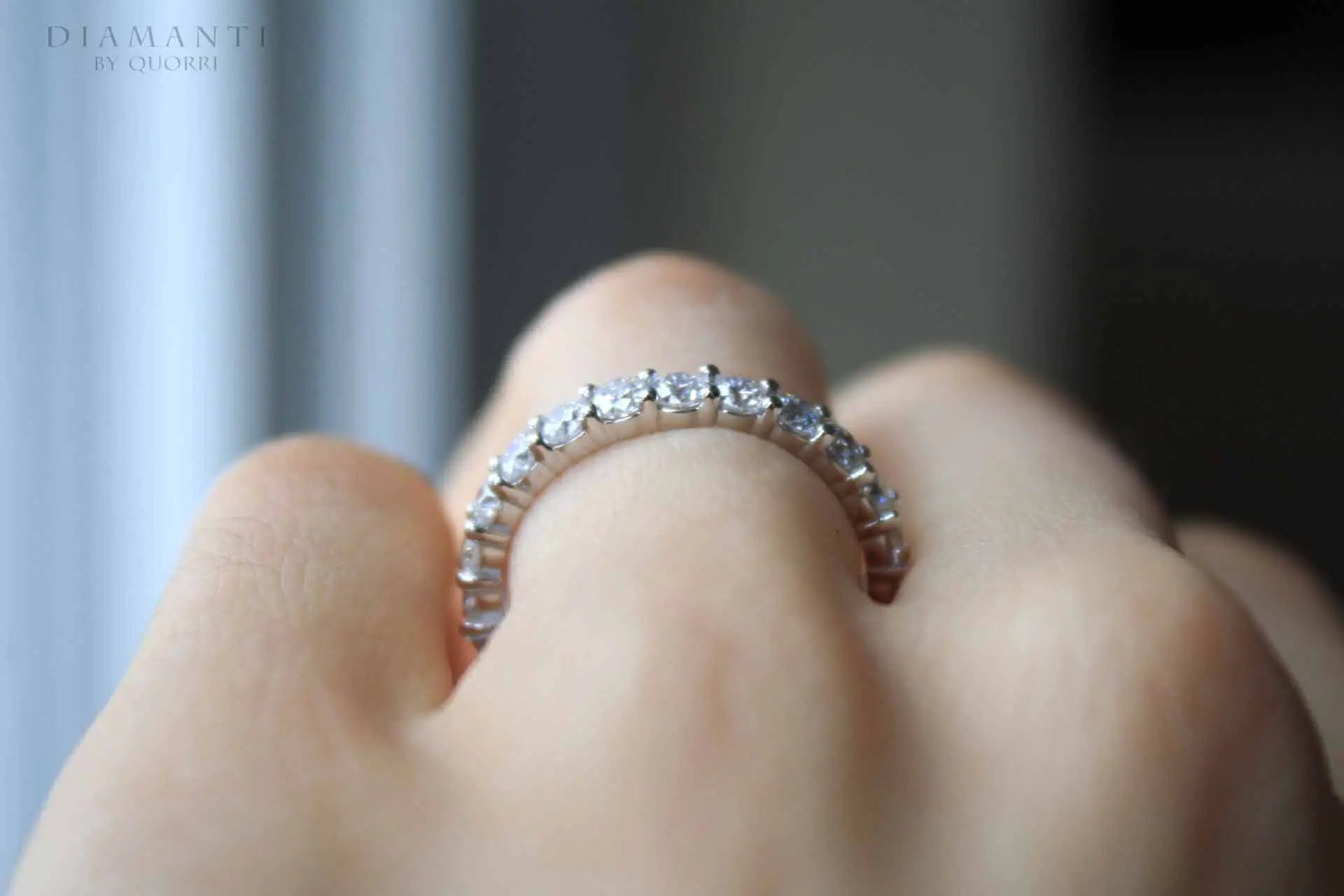 affordable white gold shared prong 1.5 carat round  lab created diamond wedding band Quorri